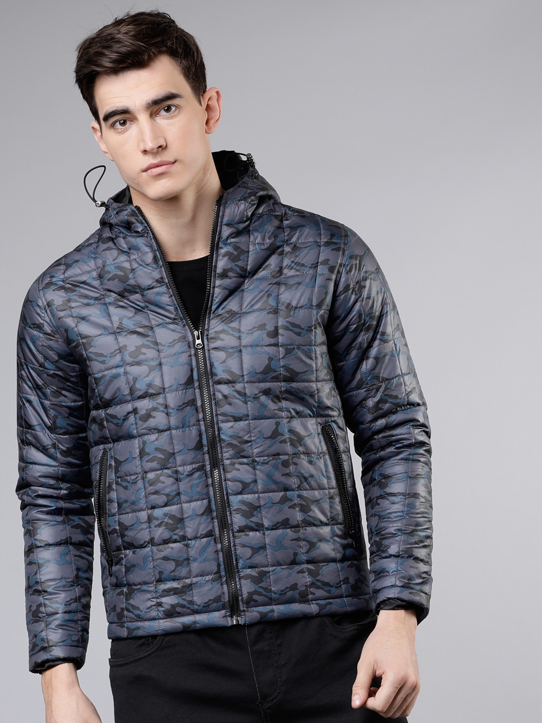 

LOCOMOTIVE Men Navy Blue Solid Puffer Jacket