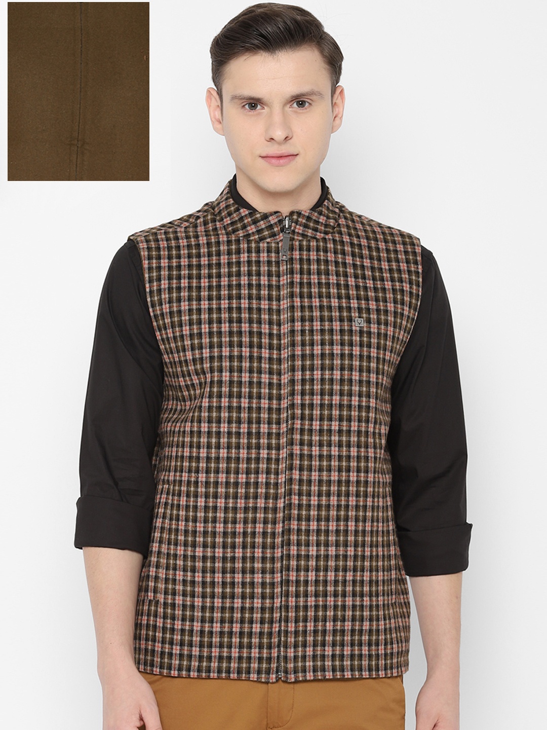 

Allen Solly Men Brown & Olive Green Checked Reversible Jacket