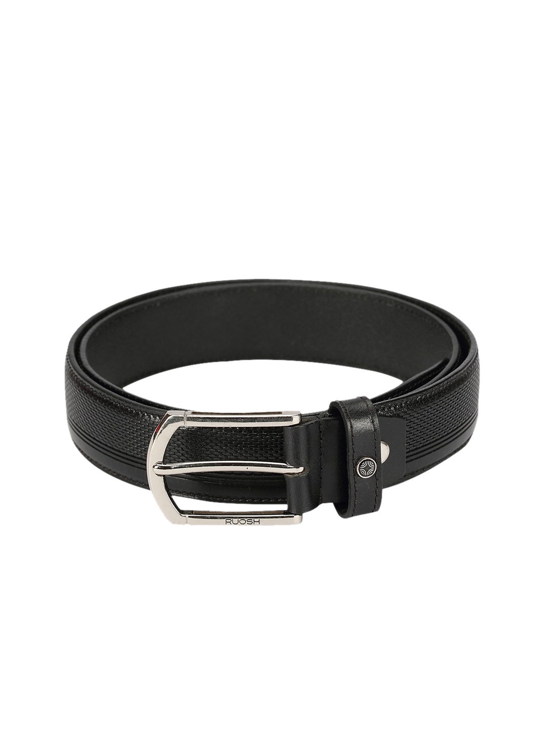 

Ruosh Men Black Textured Leather Belt