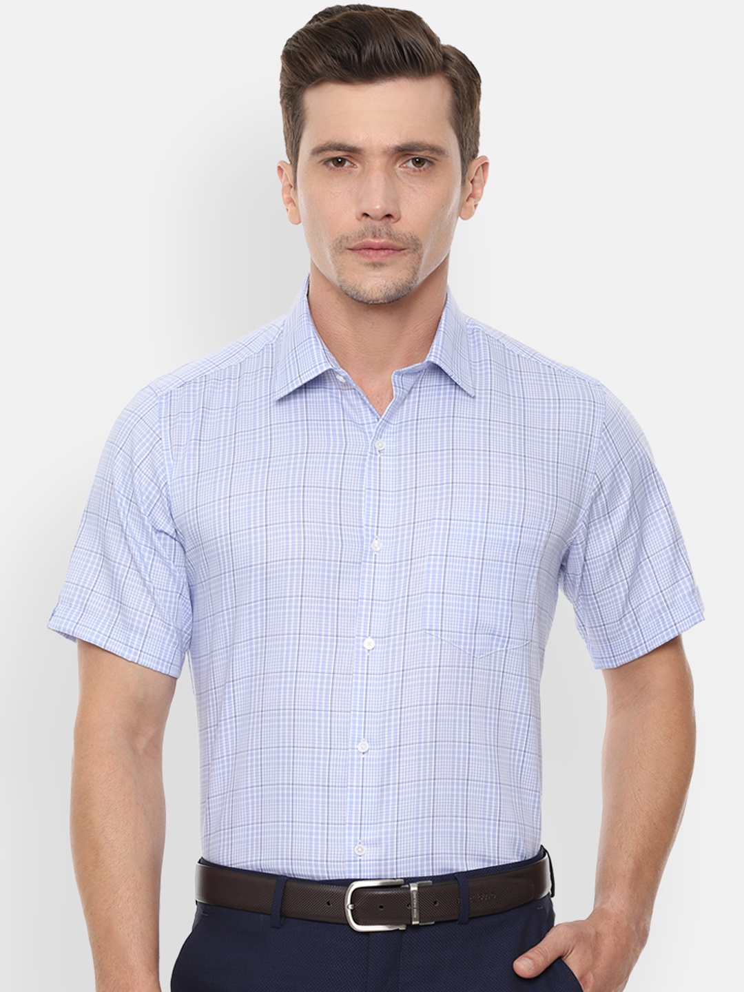 

Van Heusen Men Blue Regular Fit Checked Formal Shirt