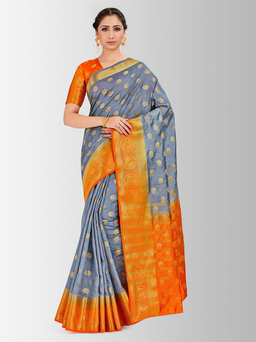 

MIMOSA Blue & Orange Art Silk Woven Design Banarasi Saree