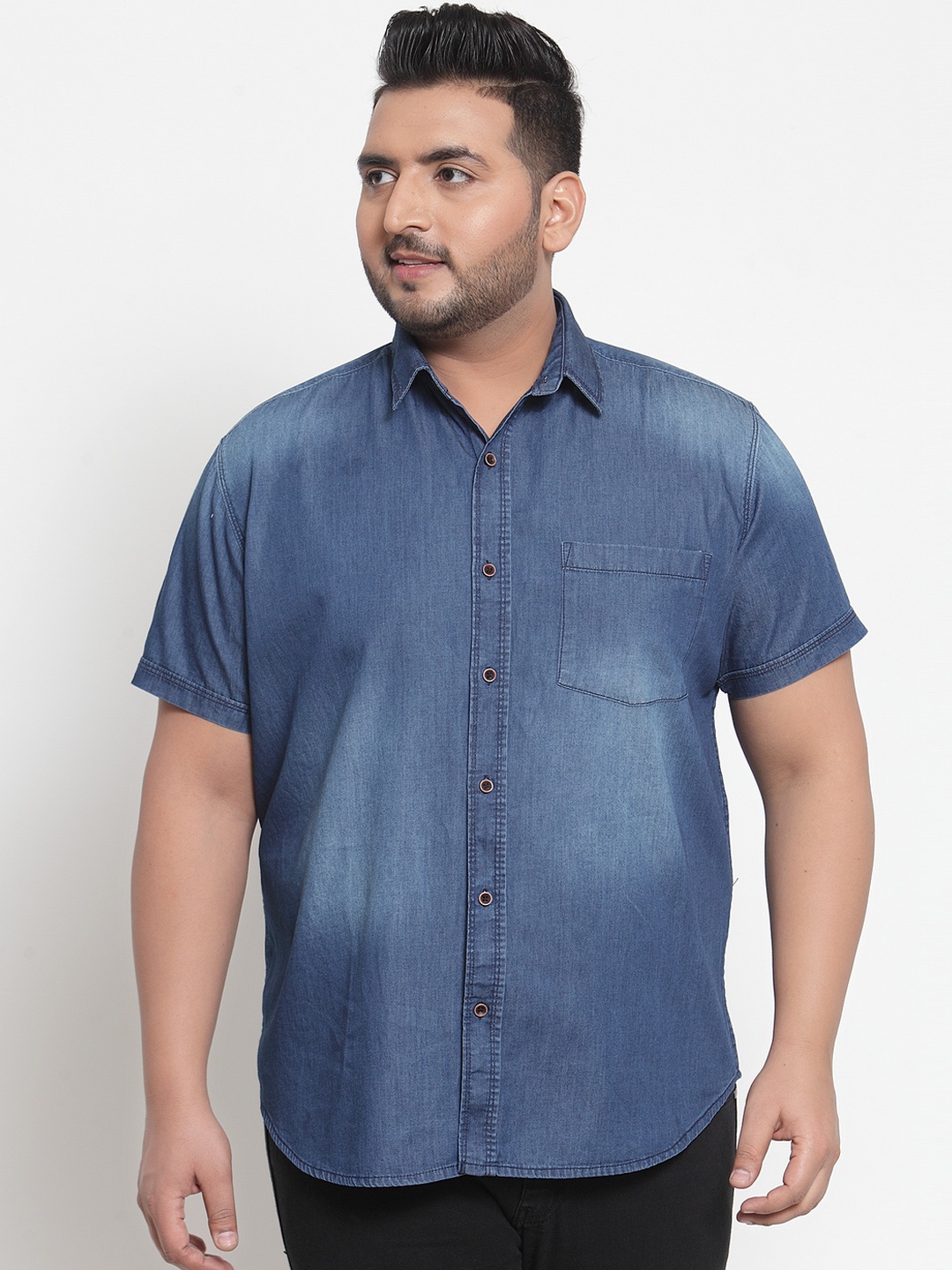 

plusS Men Comfort Regular Fit Solid Denim Shirt, Blue