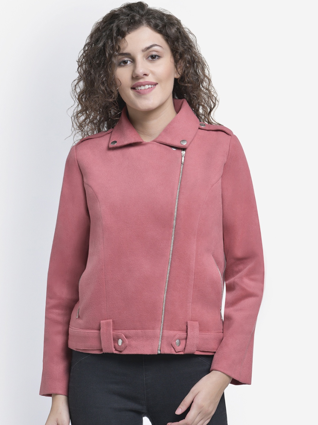 

Martini Women Pink Solid Asymmetric Closure Jacket