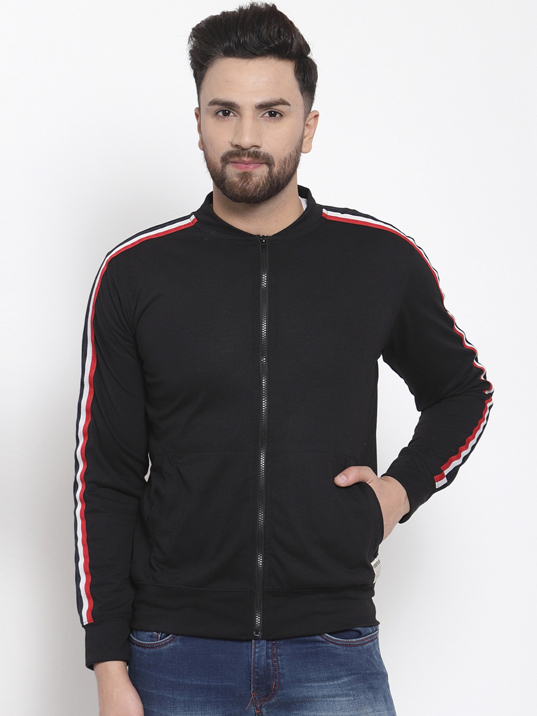 

Hubberholme Men Black & Red Solid Sweatshirt