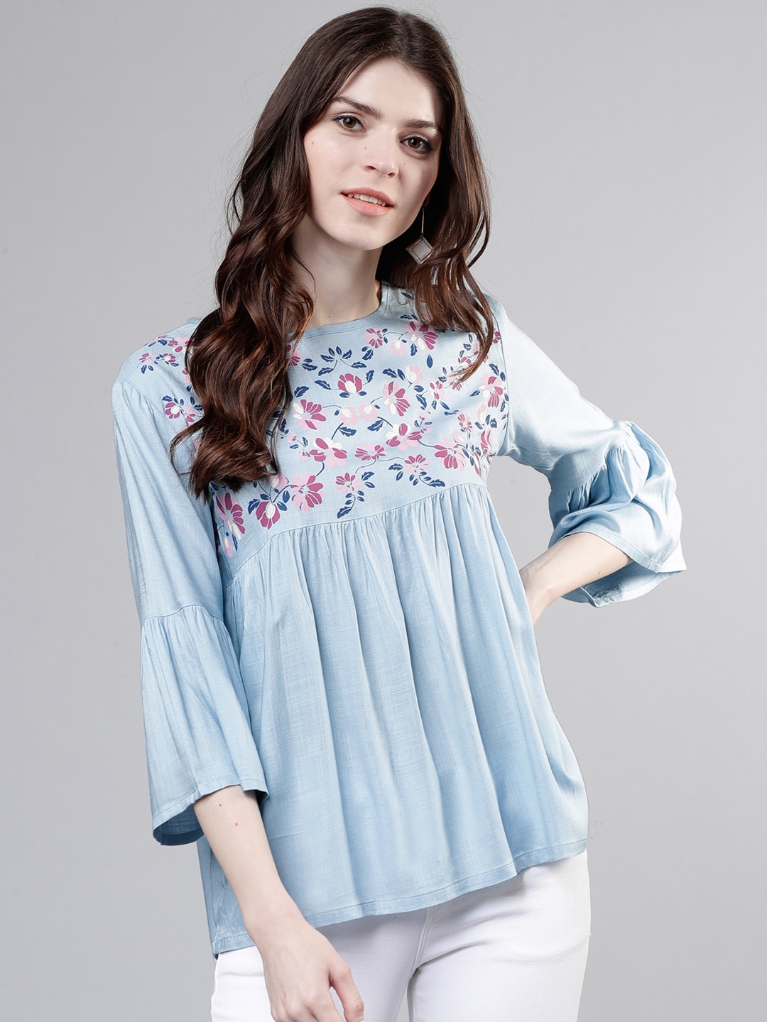 

Tokyo Talkies Women Blue Printed A-Line Top