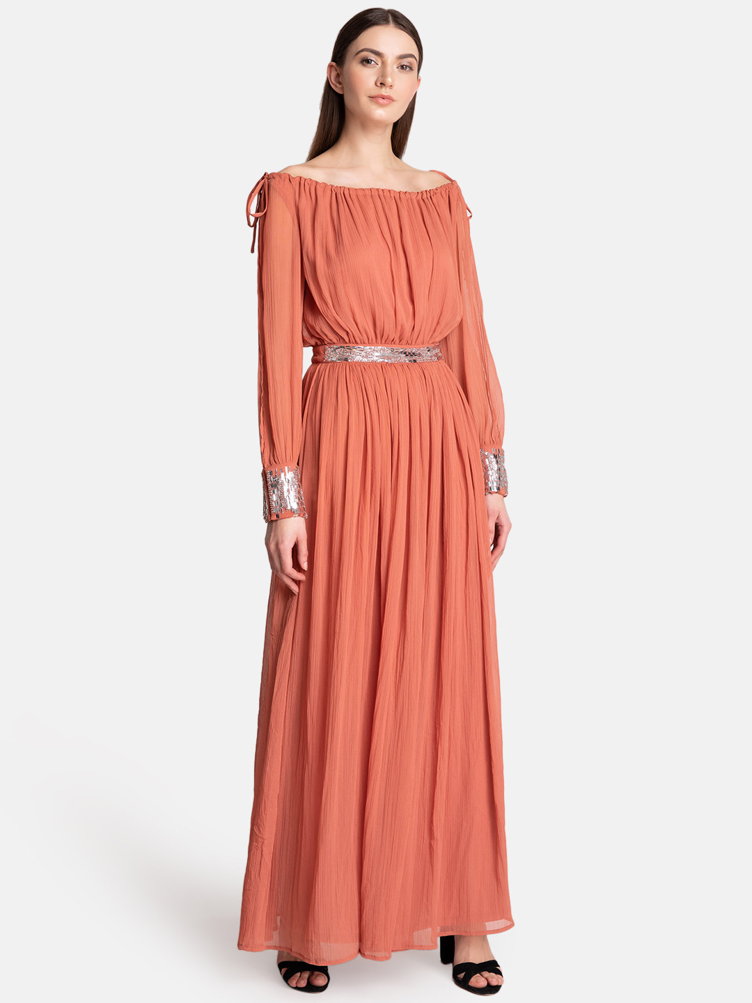 

Kazo Women Solid Rust Brown Maxi Dress