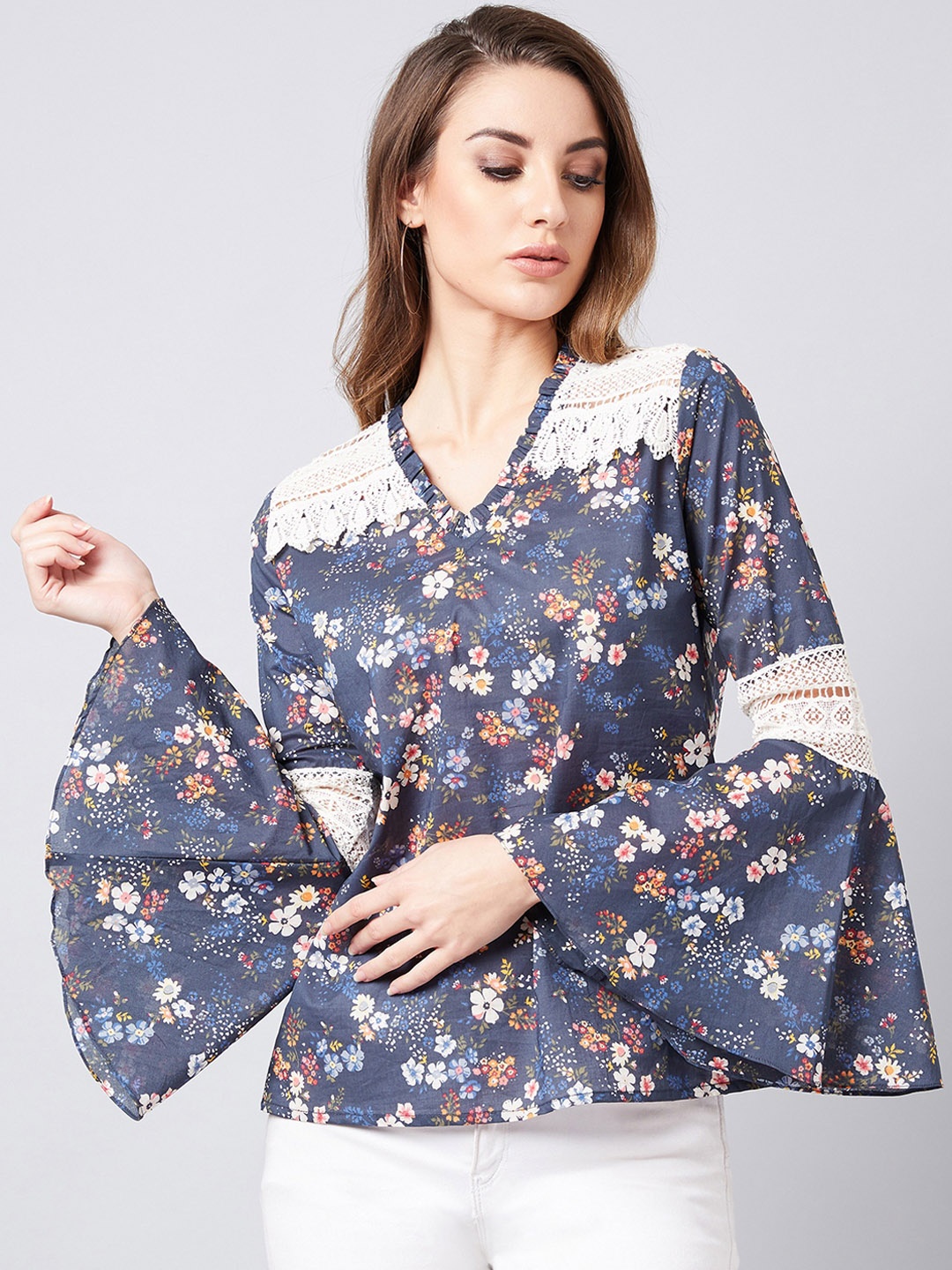 

Athena Women Blue & White Printed Top