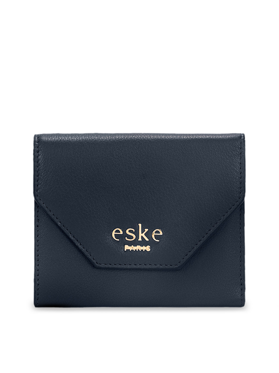 

Eske Men Navy Blue Solid Three Fold Leather Wallet