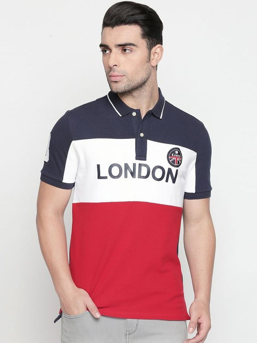 

GIORDANO Men Navy Blue Printed Polo Collar T-shirt