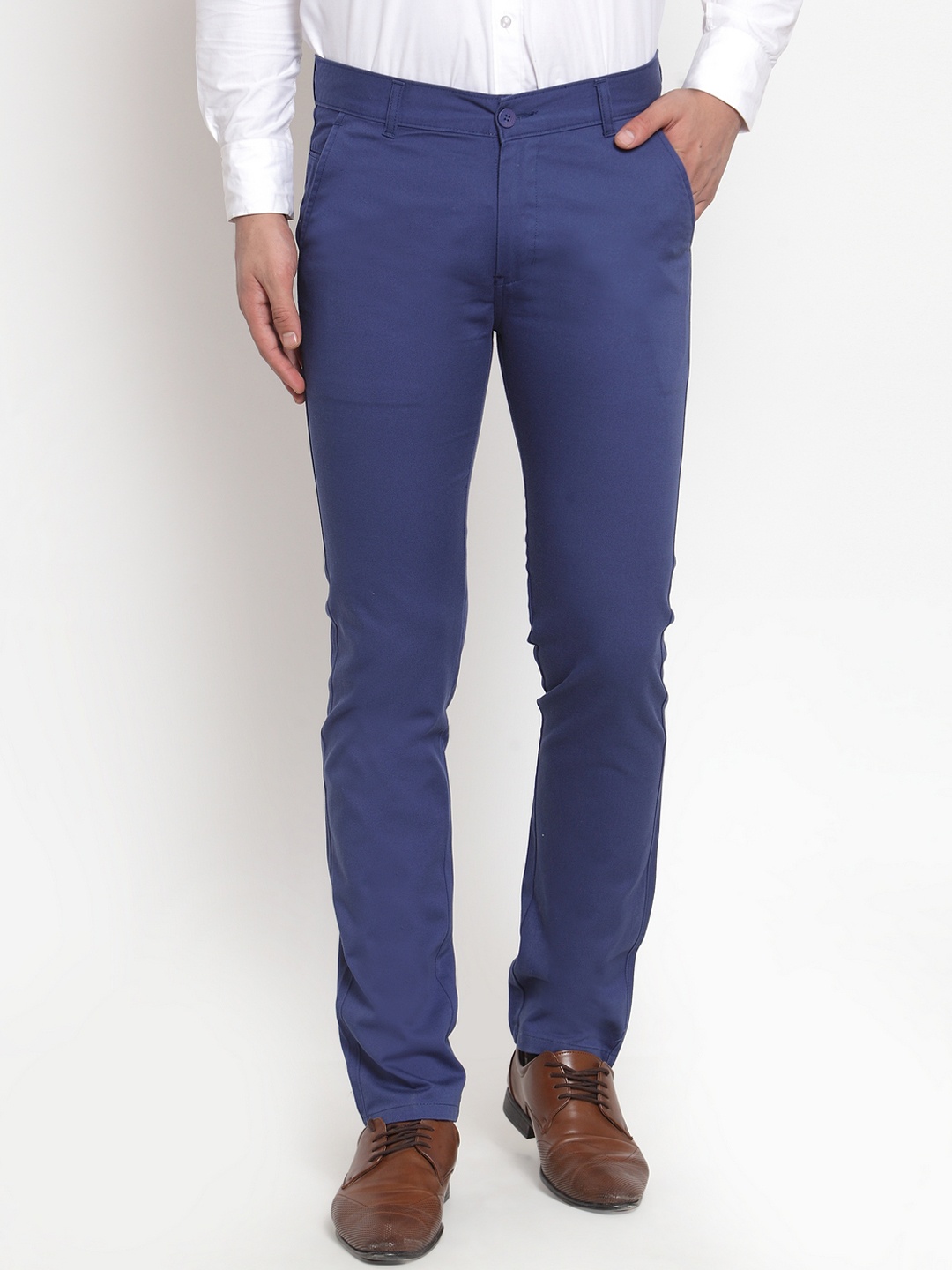 

Hancock Men Blue Slim Fit Solid Formal Trousers