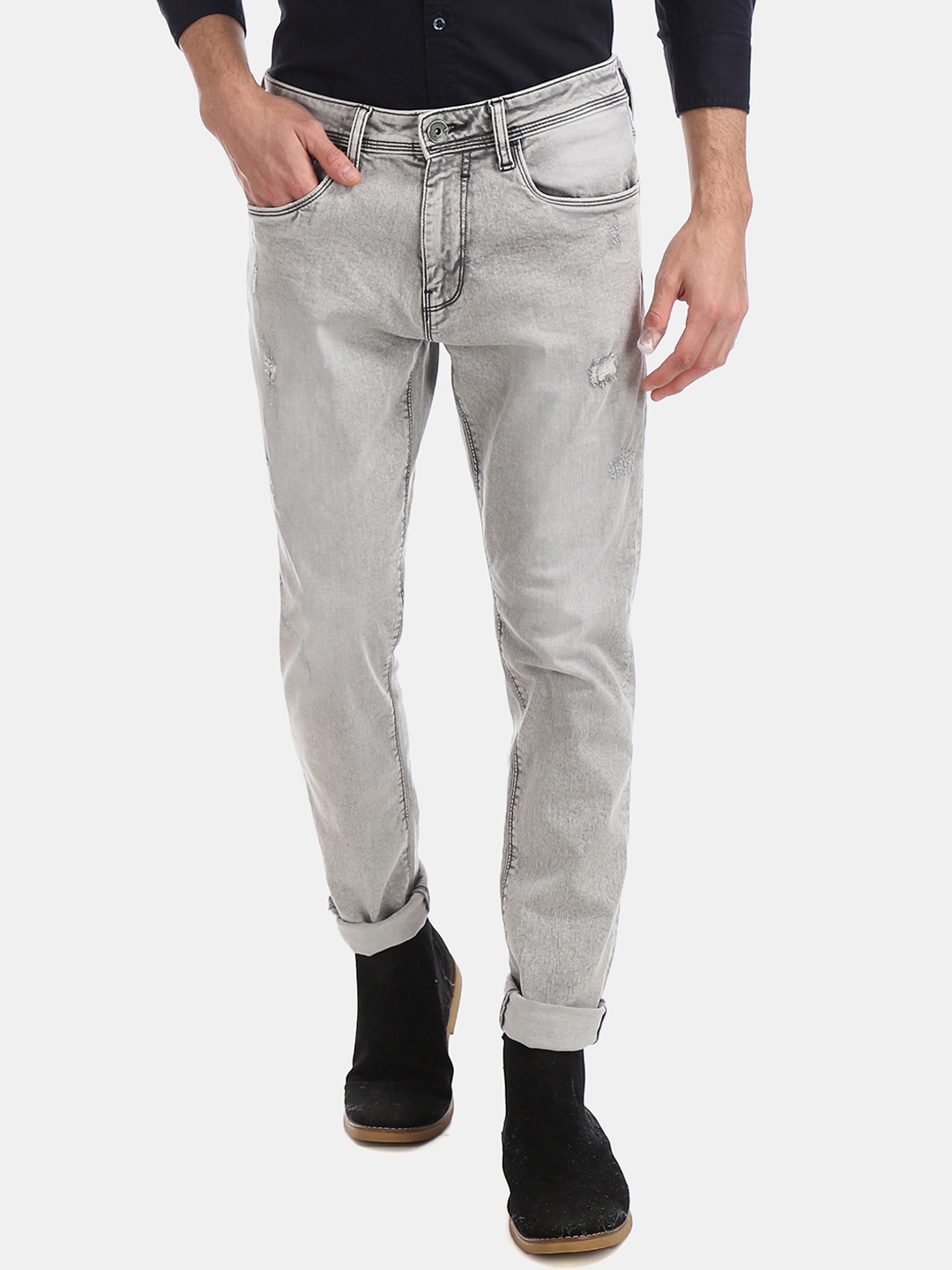 

Ed Hardy Men Grey Slim Fit Mid-Rise Low Distress Jeans