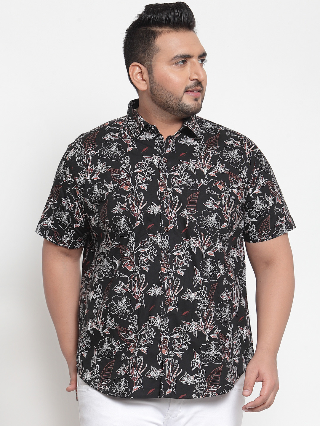 

plusS Men Black & White Regular Fit Printed Casual Shirt
