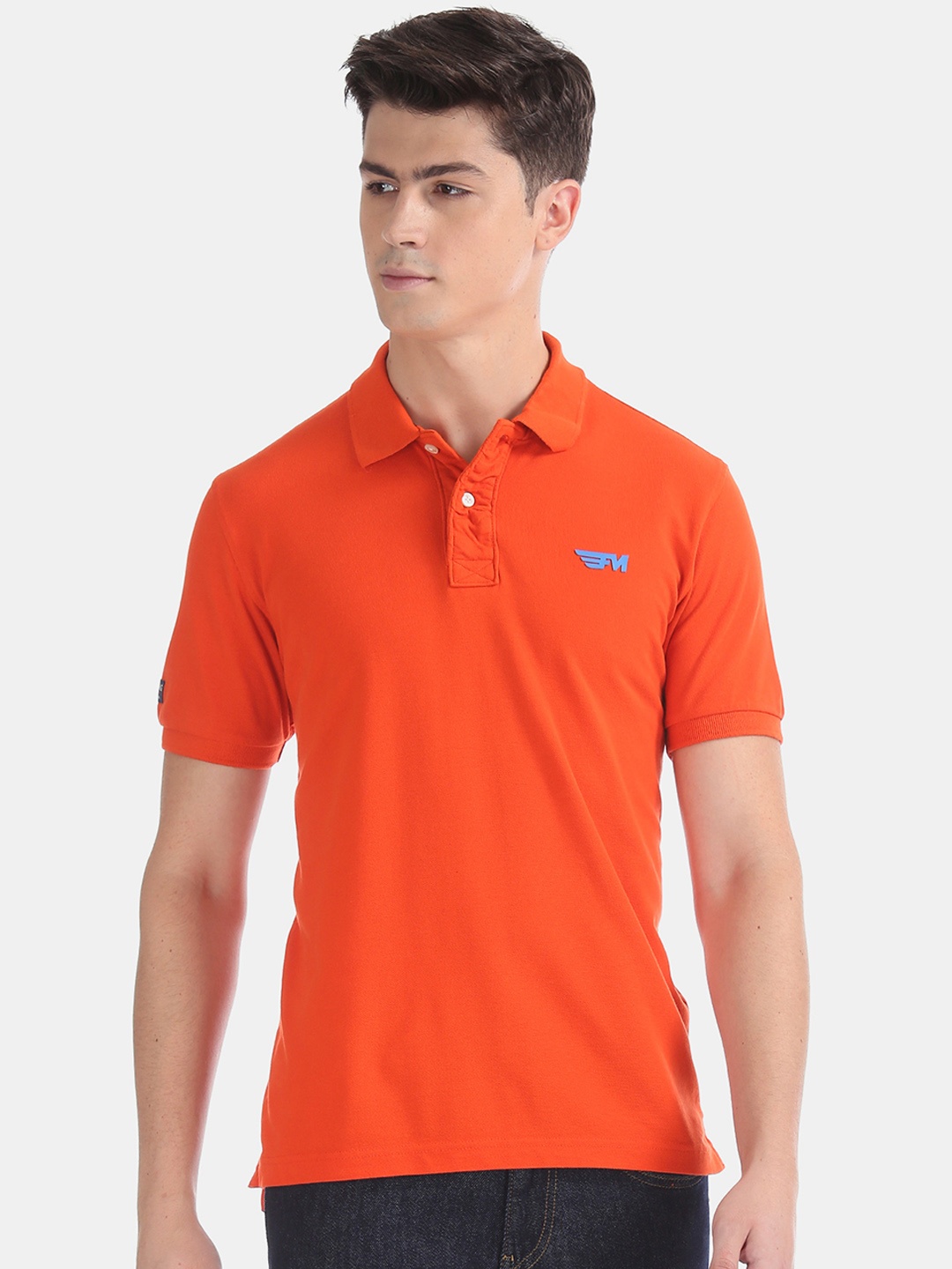 

Flying Machine Men Orange Solid Polo Collar Pure Cotton T-shirt