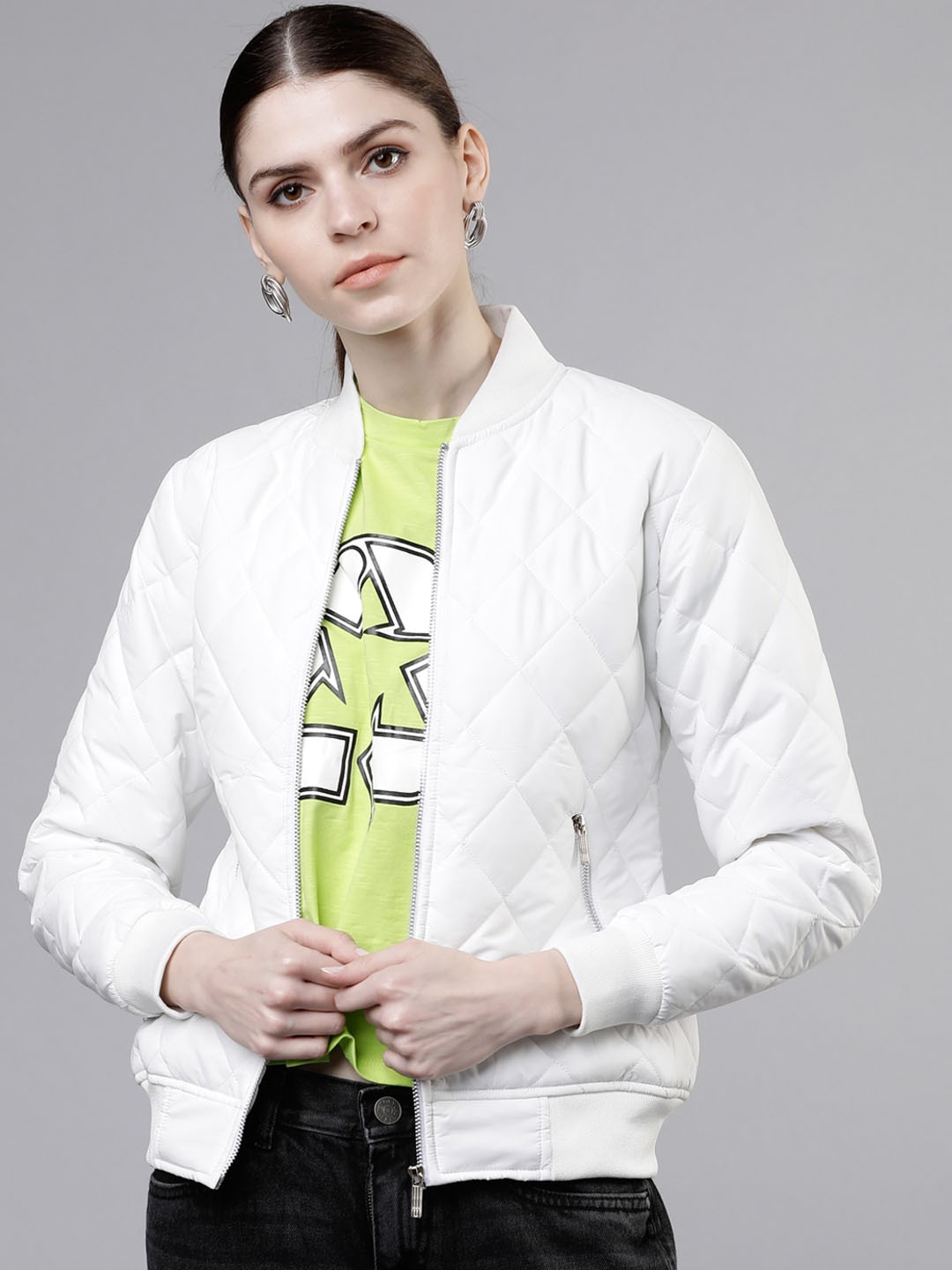 

Tokyo Talkies Women White Solid Puffer Jacket