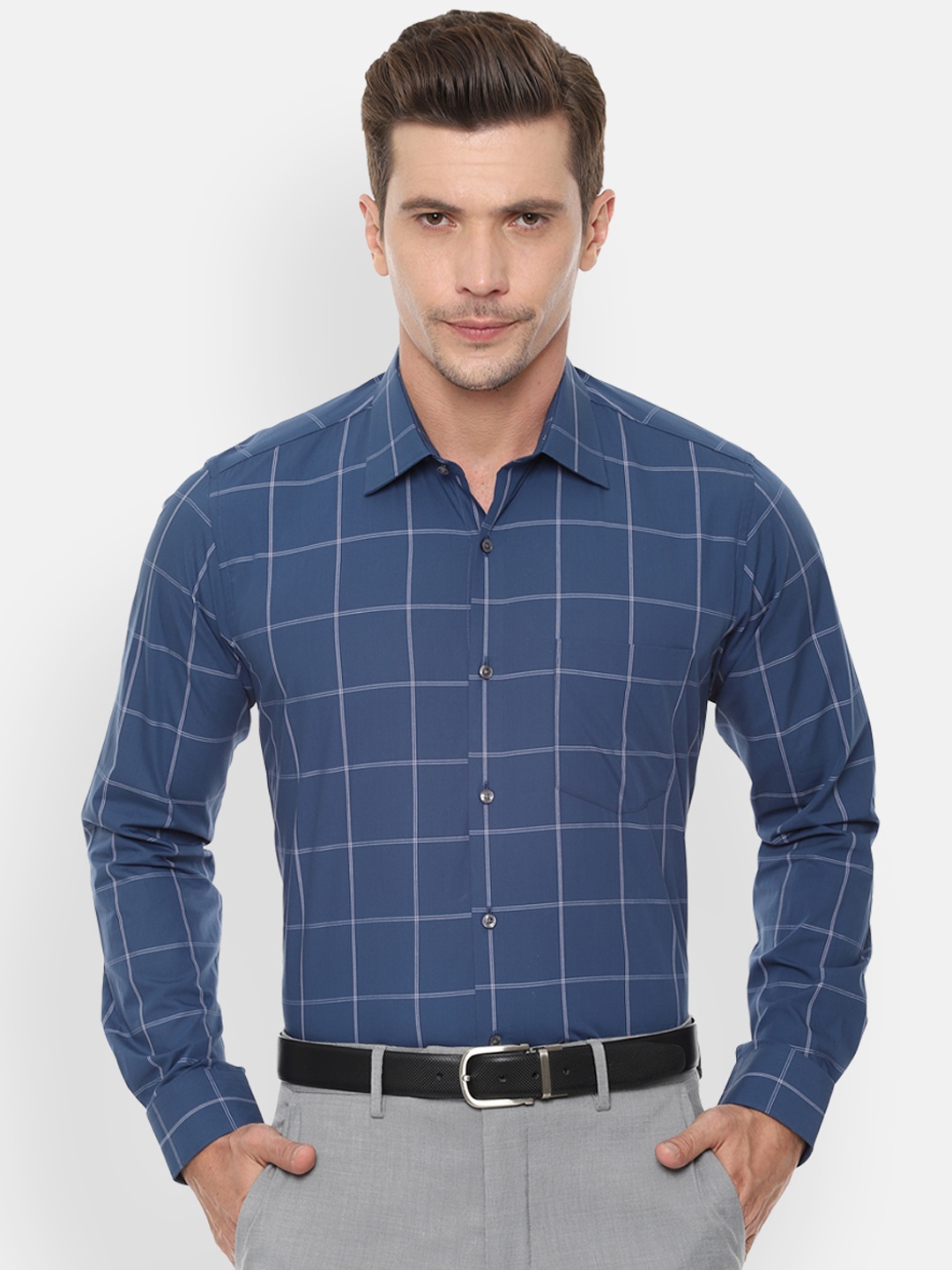 

Van Heusen Men Blue Slim Fit Checked Formal Shirt