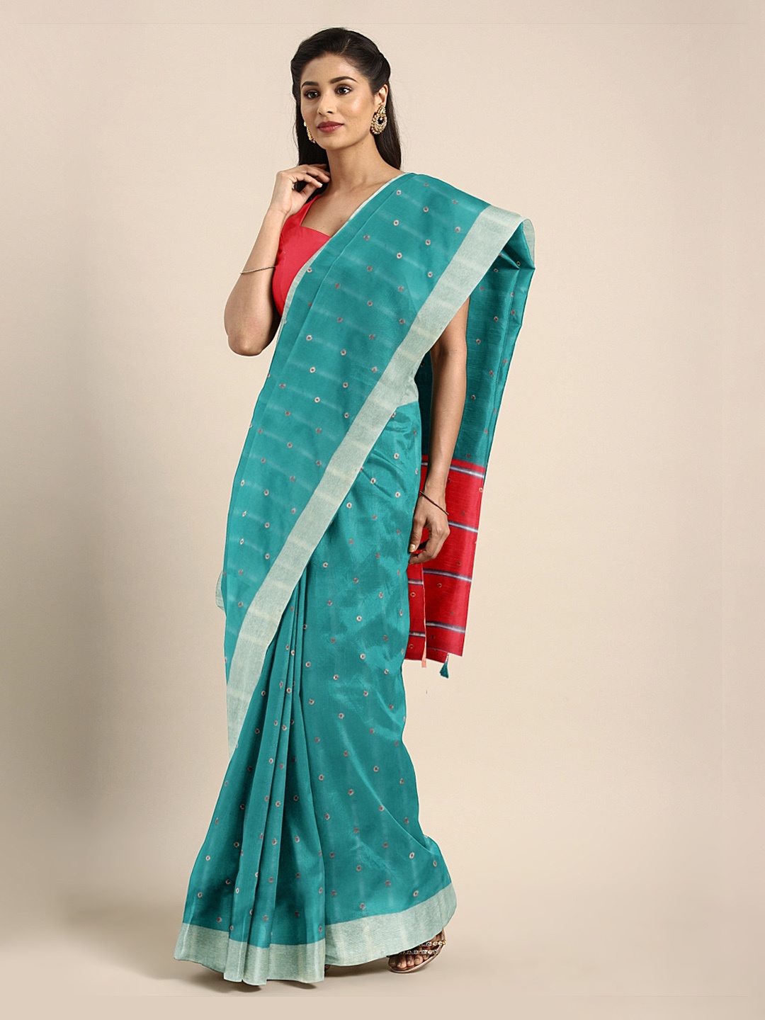 

Mitera Teal Blue Art Silk Woven Design Kanjeevaram Saree