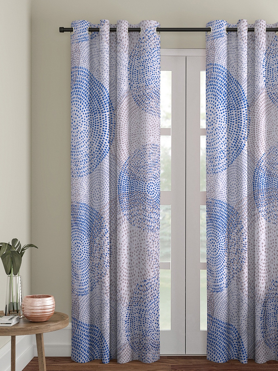 ROMEE Blue & Off-White Printed Room Darkening Door Curtain