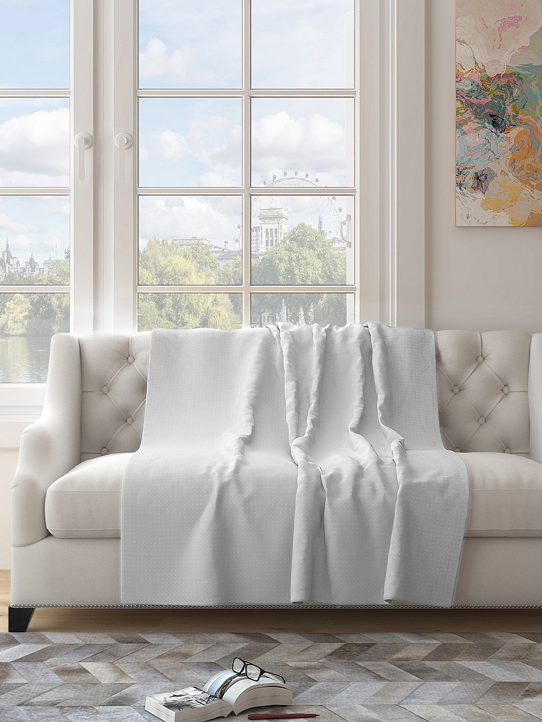 

Saral Home White Self-Designed Pure Cotton 3 Seater Sofa Throw