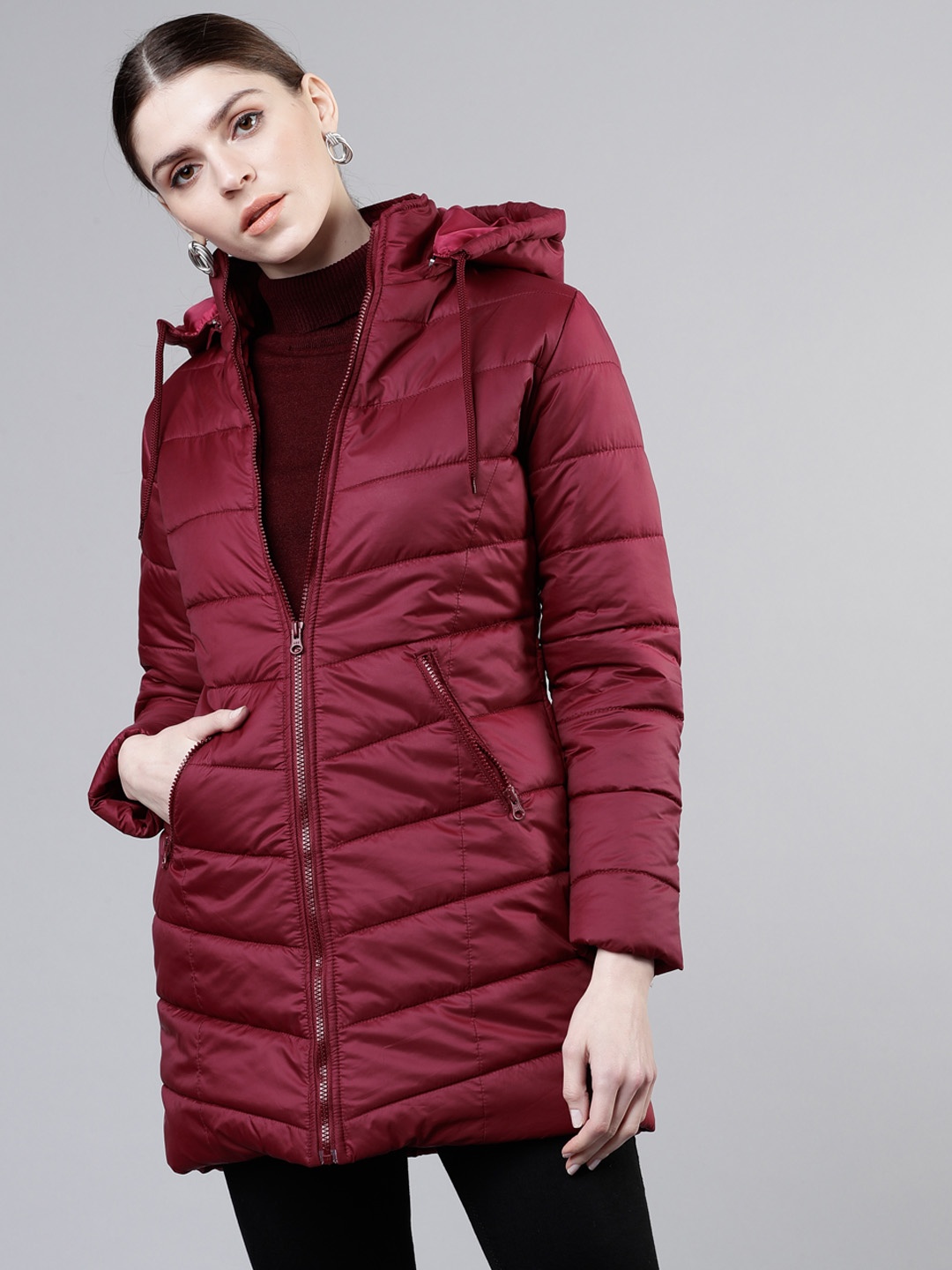 

Tokyo Talkies Women Maroon Solid Puffer Jacket