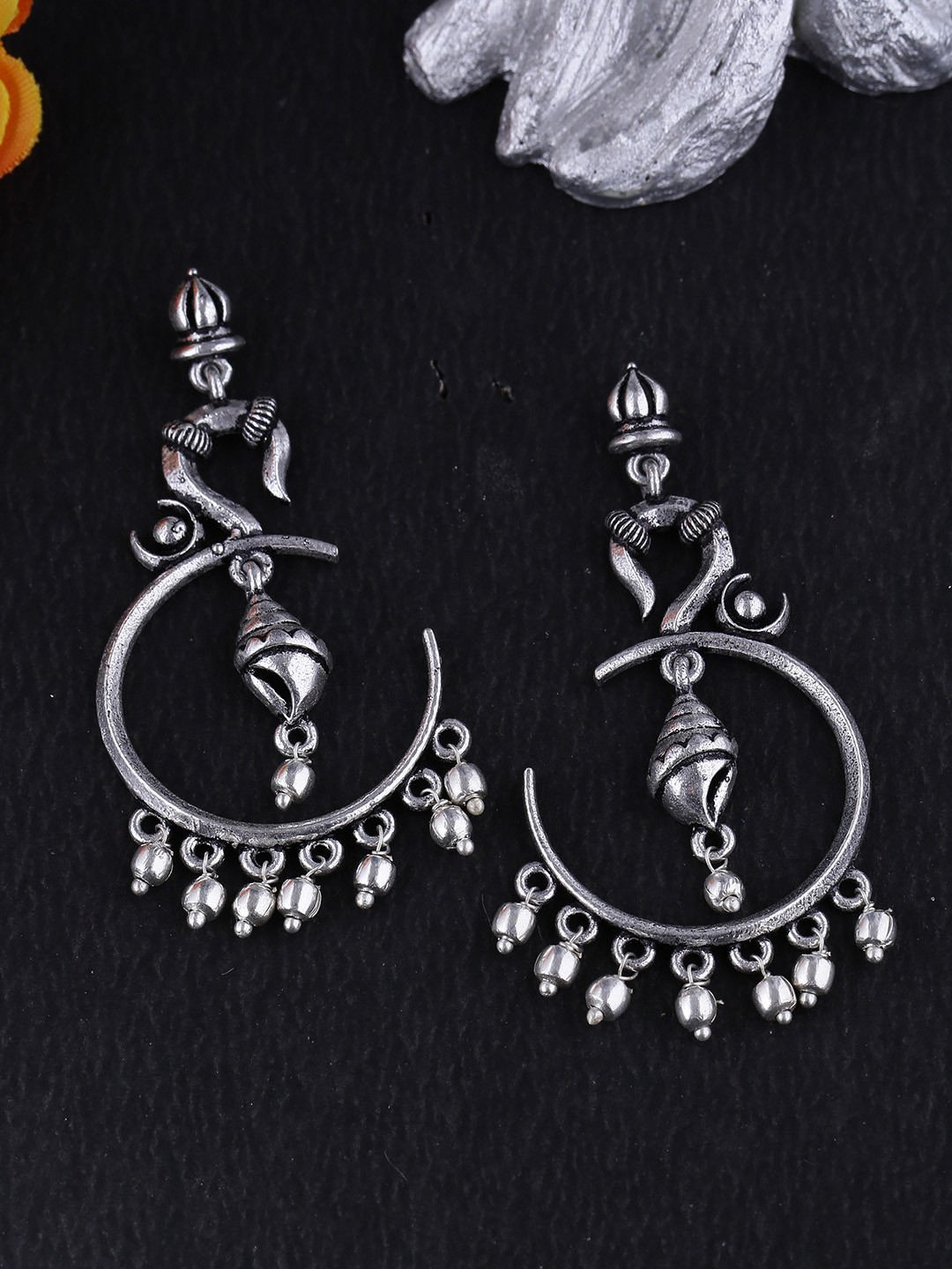 

Voylla Silver-Plated Oxidised Classic Drop Earrings