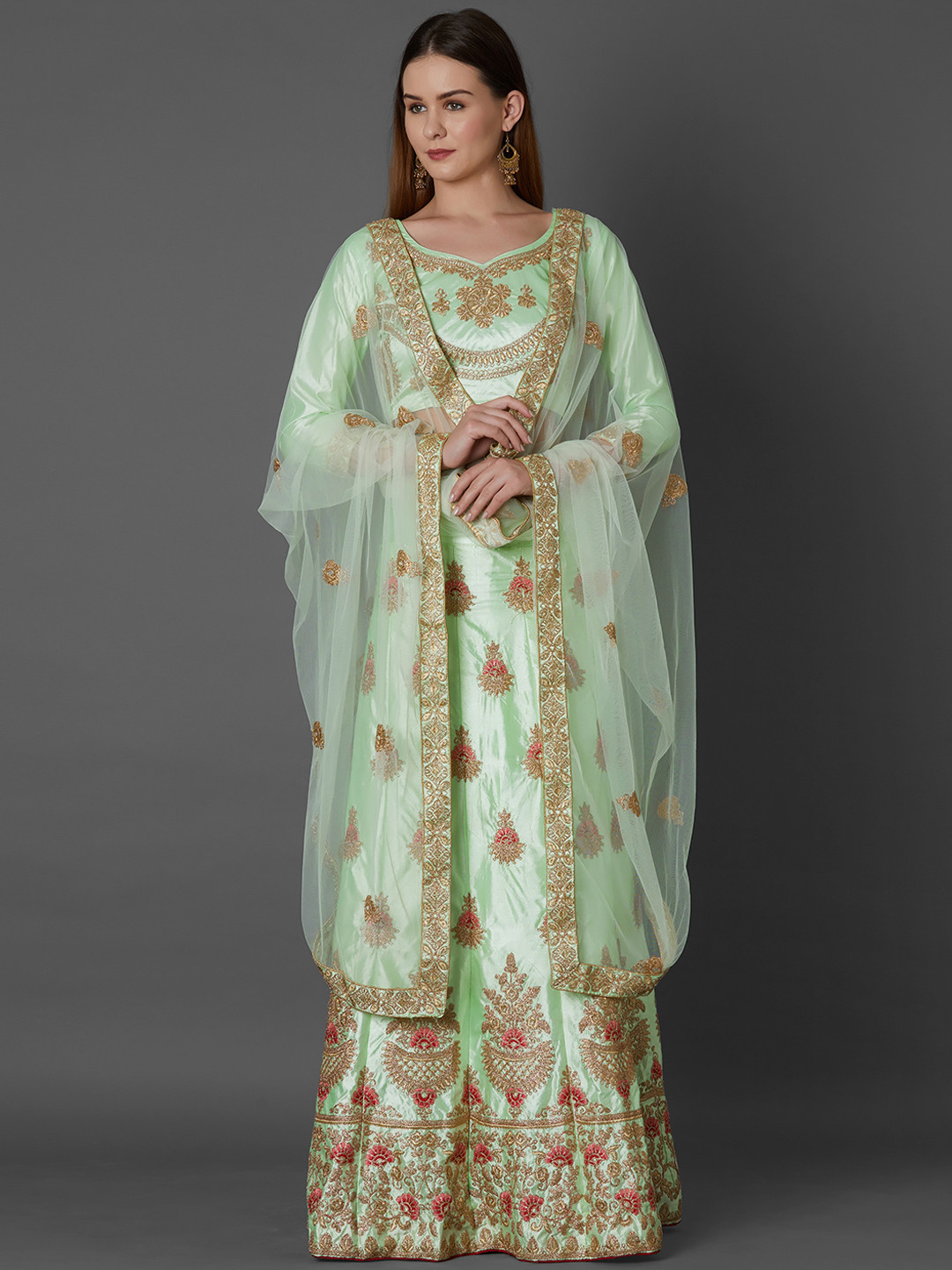 

Mitera Green Semi-Stitched Lehenga & Blouse with Dupatta