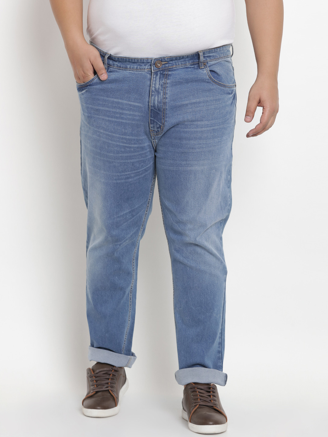 

John Pride Plus Size Men Blue Regular Fit Mid-Rise Clean Look Stretchable Jeans