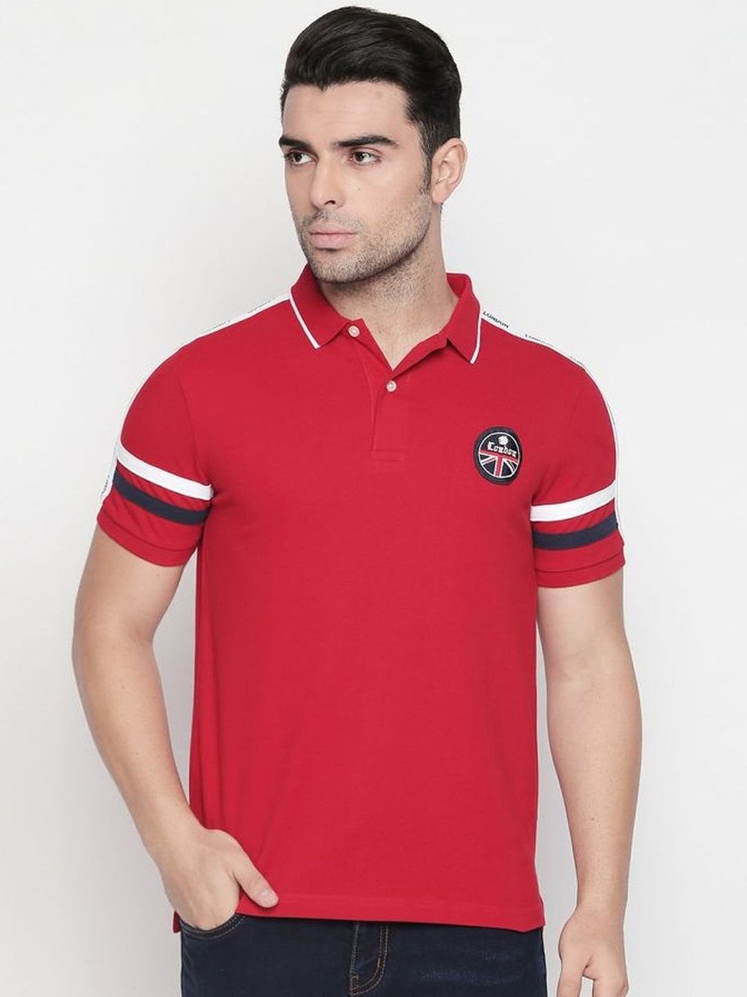 

GIORDANO Men Red Solid Polo Collar T-shirt