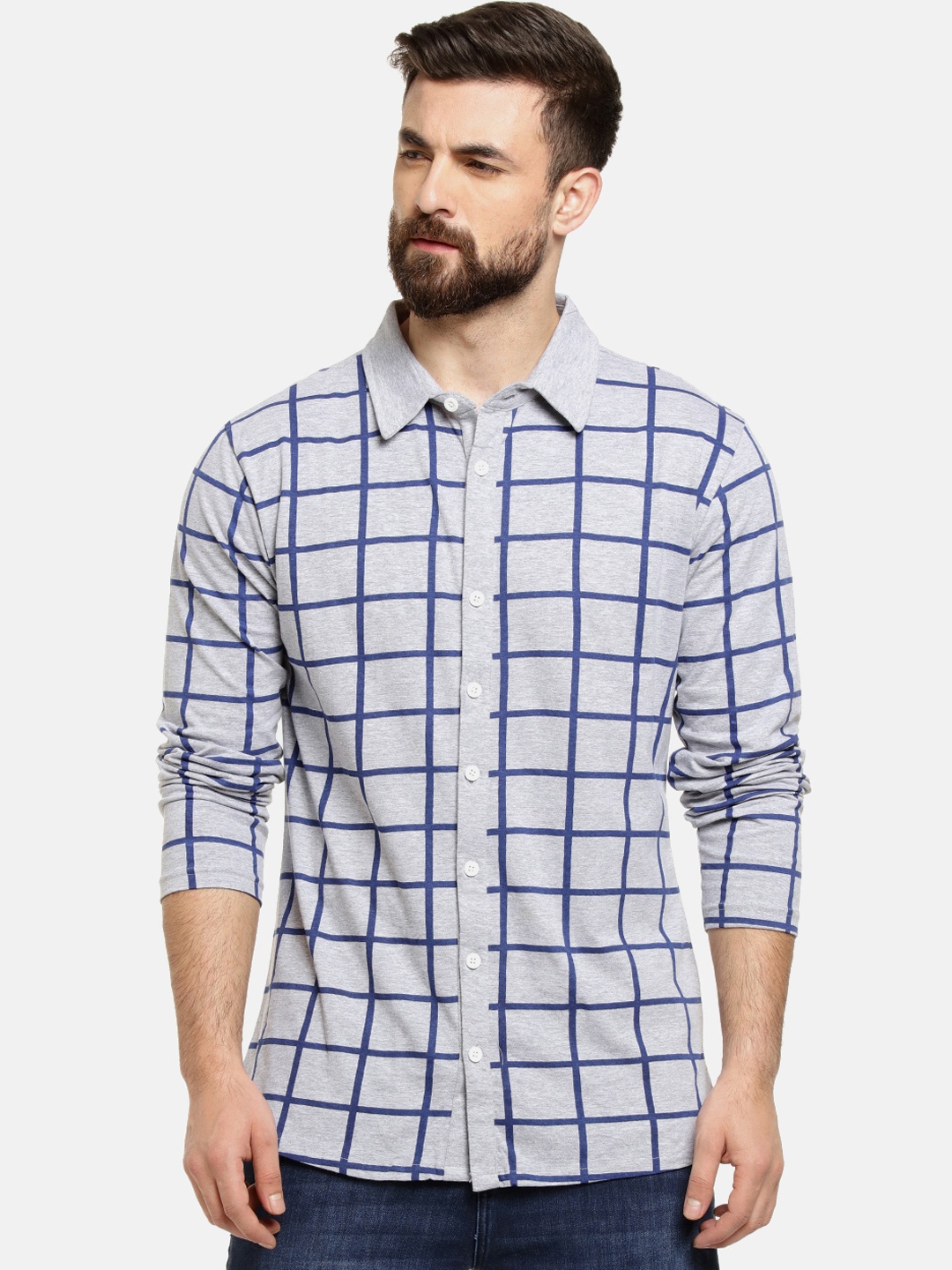 

Campus Sutra Men Grey & Blue Regular Fit Checked Casual Shirt