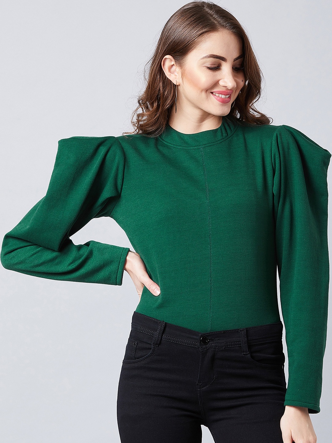 

Athena Women Green Solid Pullover Sweatshirt