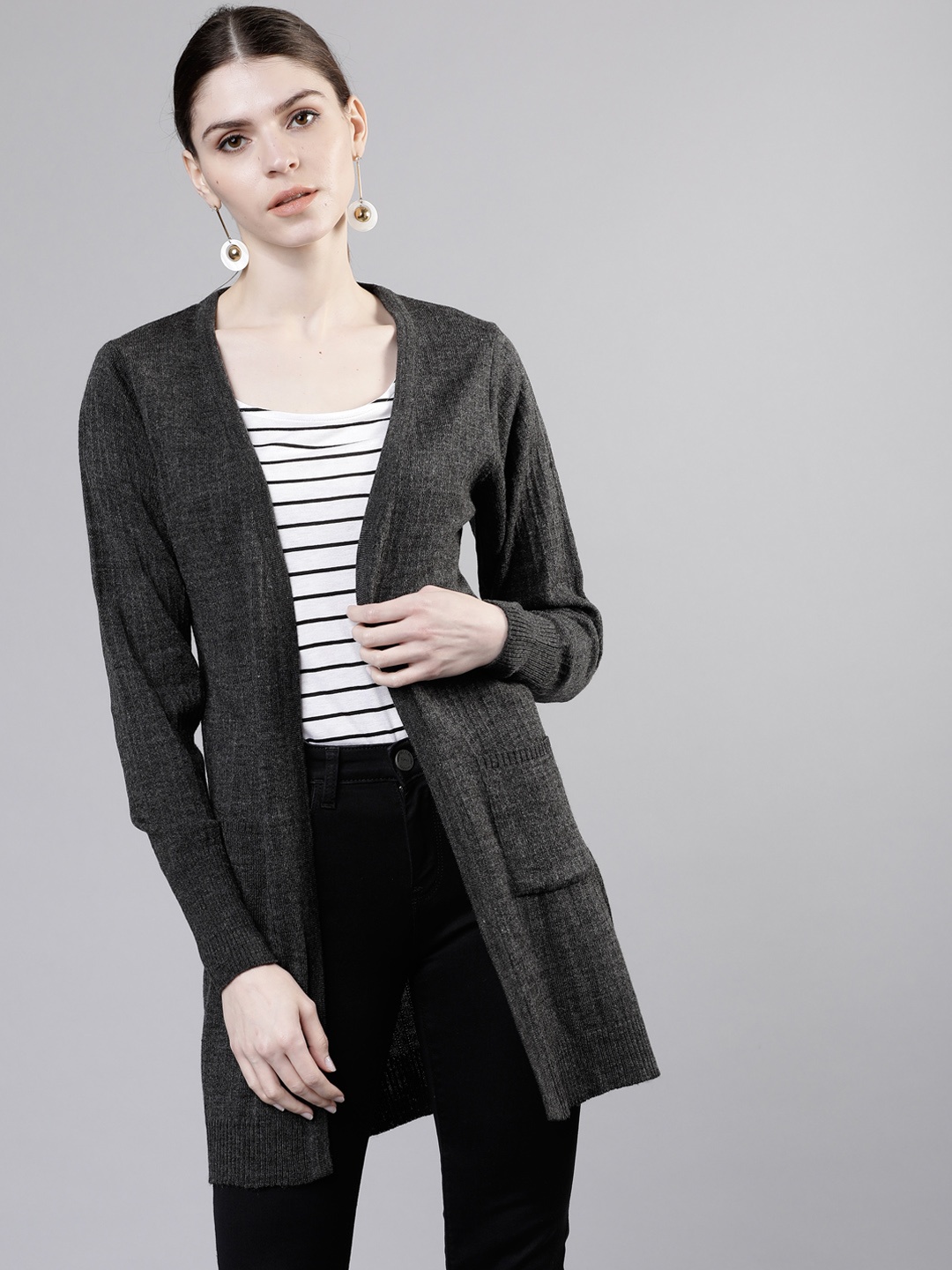 

Tokyo Talkies Women Charcoal Grey Solid Sweater