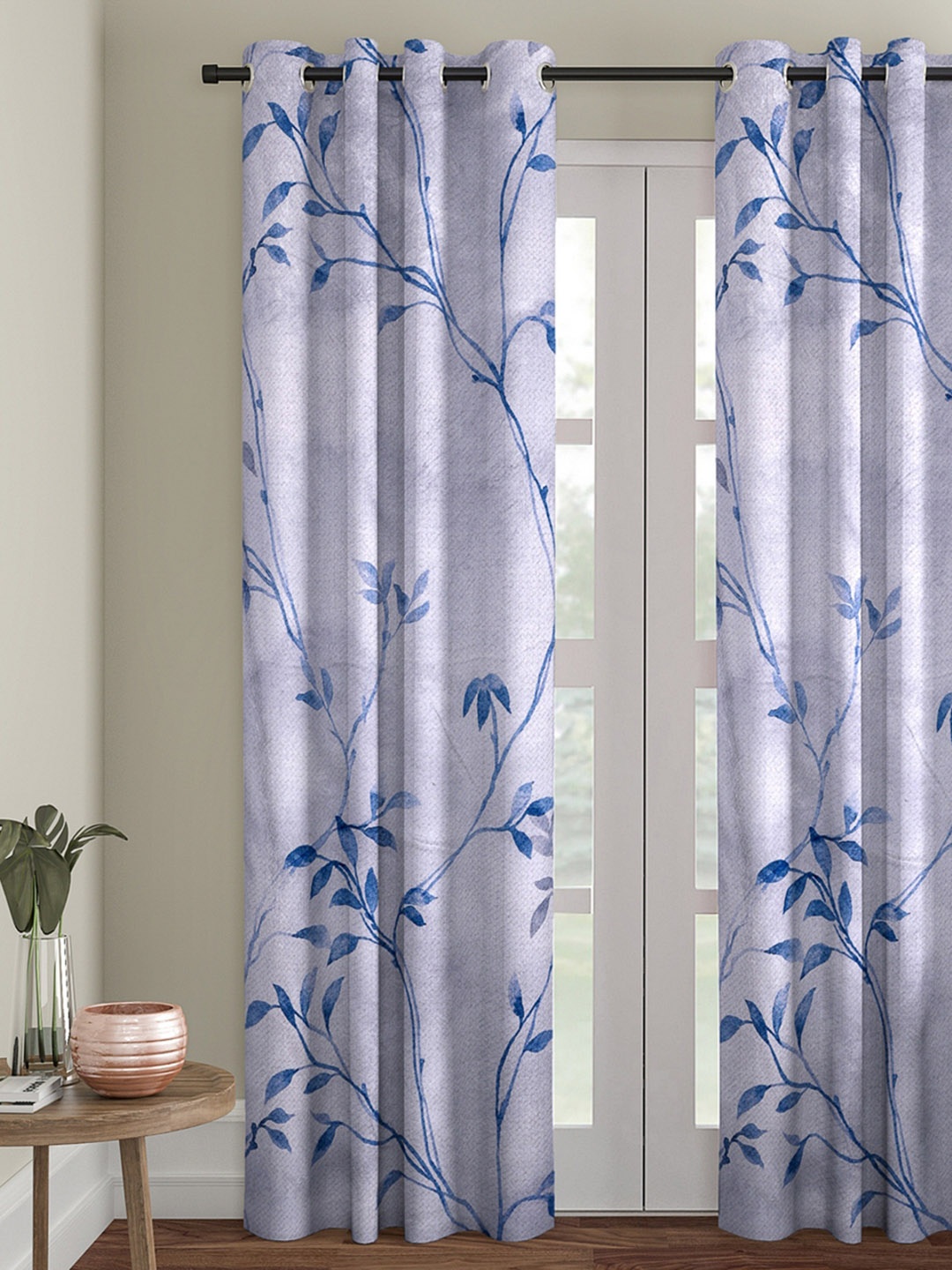 

ROMEE Floral Print Room Darkening Velvet Door Curtain, Blue