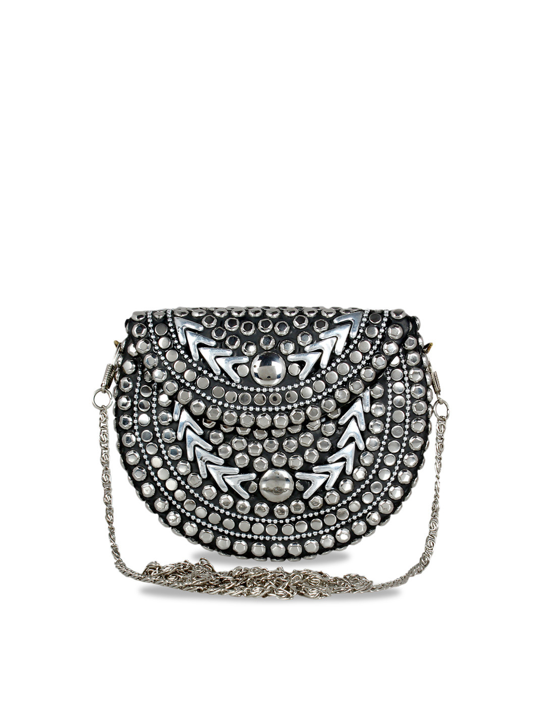 

Anekaant Silver-Toned Embellished Half Moon Clutch