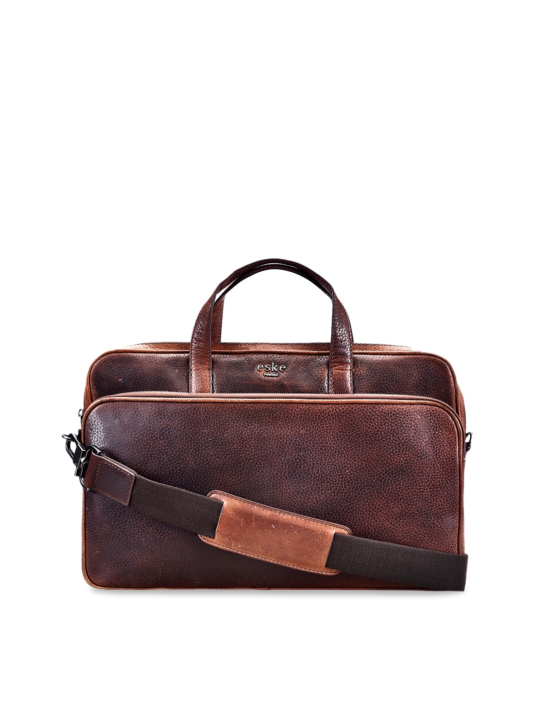 Eske Men Brown Solid Leather Laptop Bag
