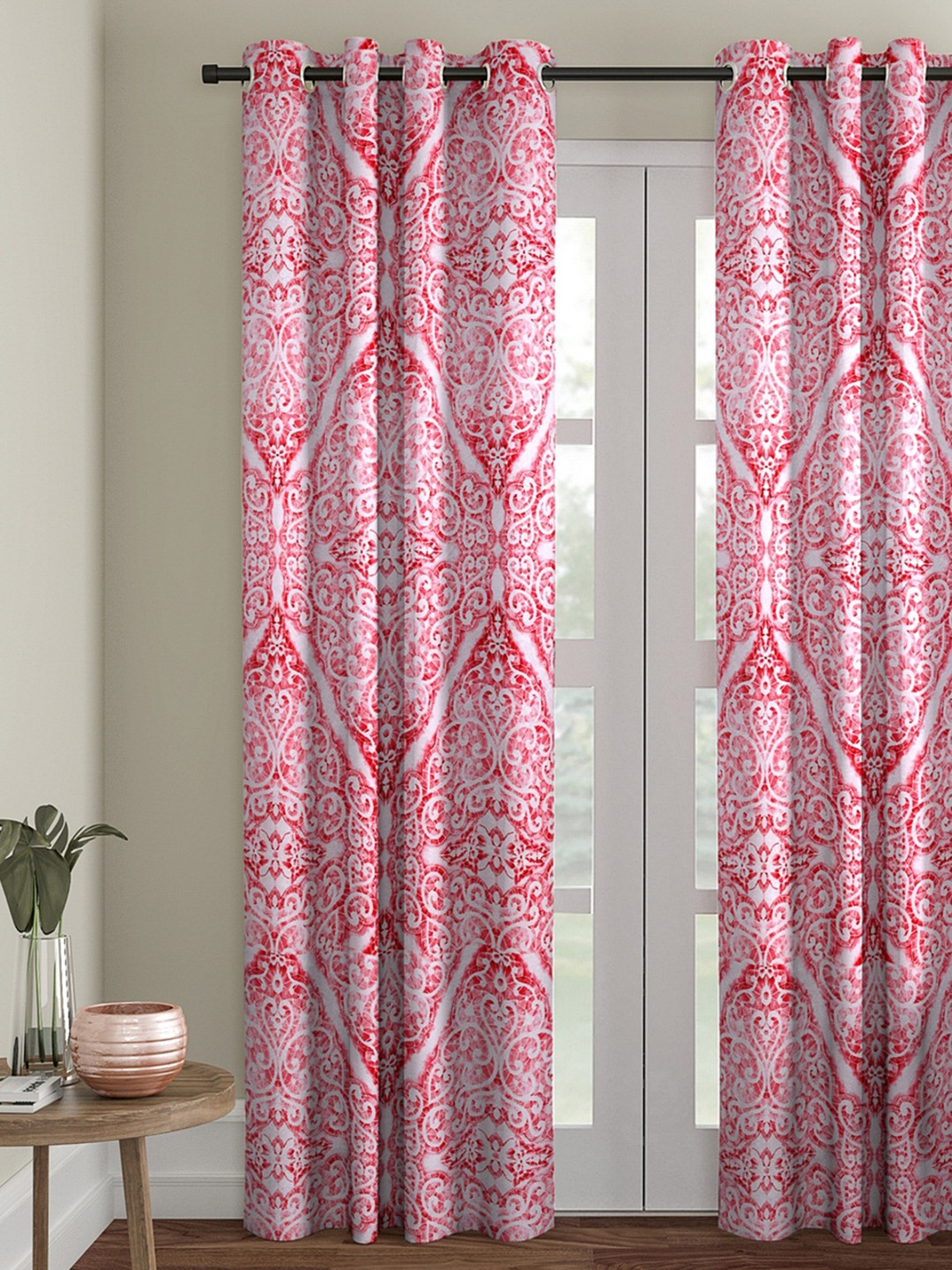 

ROMEE Pink & White Velvet Finish Printed Room Darkening Door Curtain