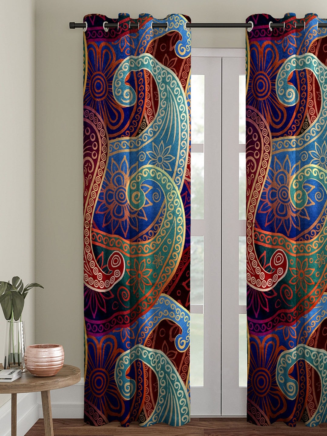 

ROMEE Multicoloured Ethnic Motif Print Room Darkening Door Curtain, Multi