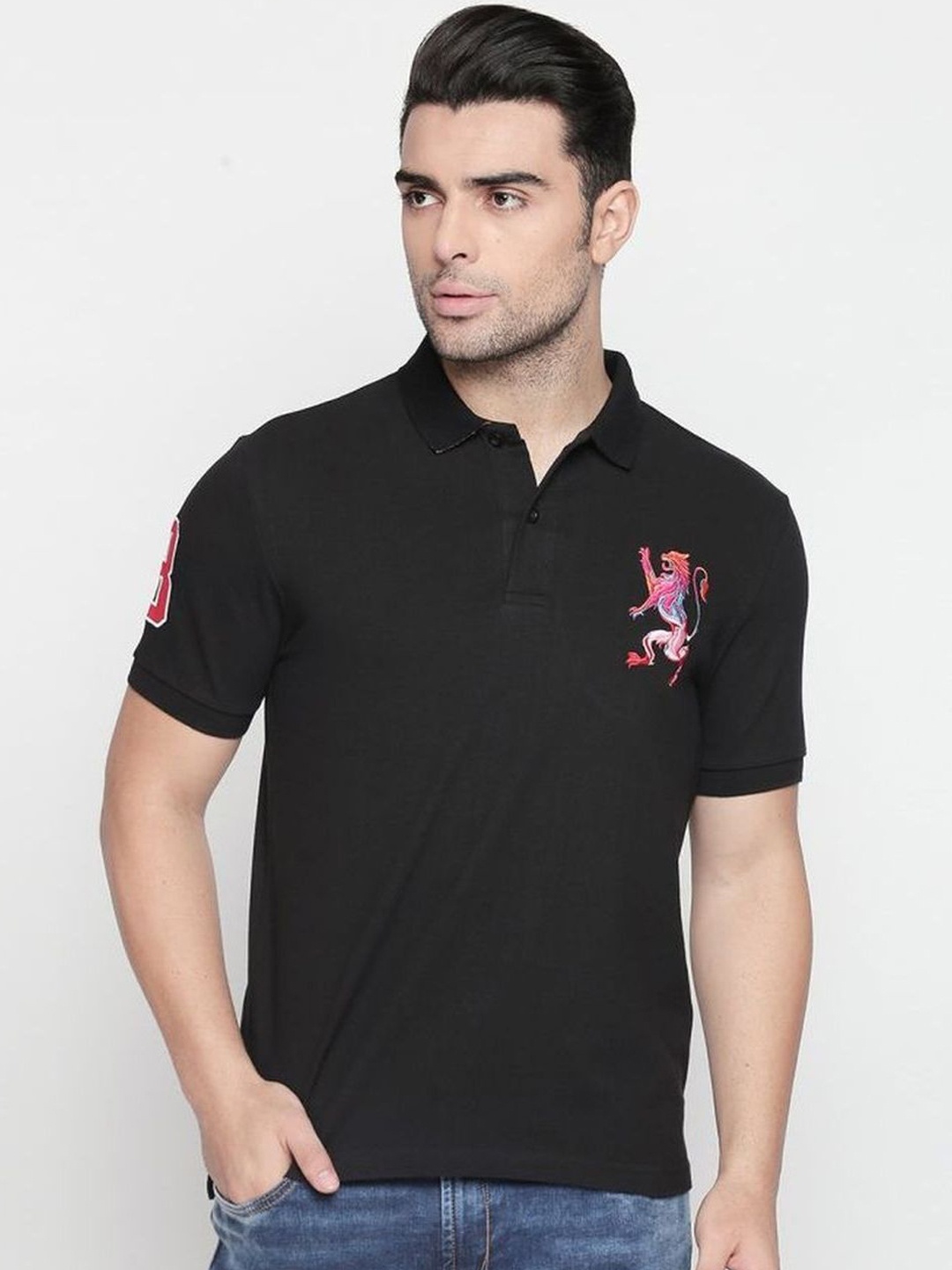 GIORDANO Men Black Solid Polo Collar T-shirt