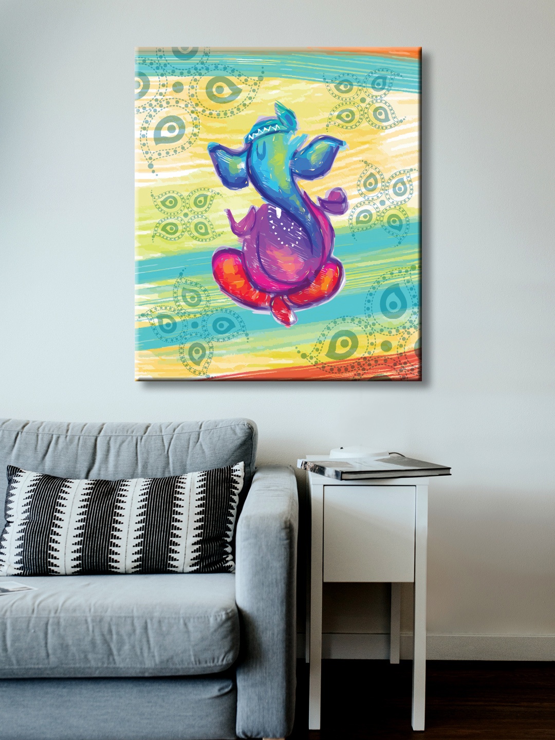 

999Store Multi Color Hand-Painted Lord Ganesha Wall Painting