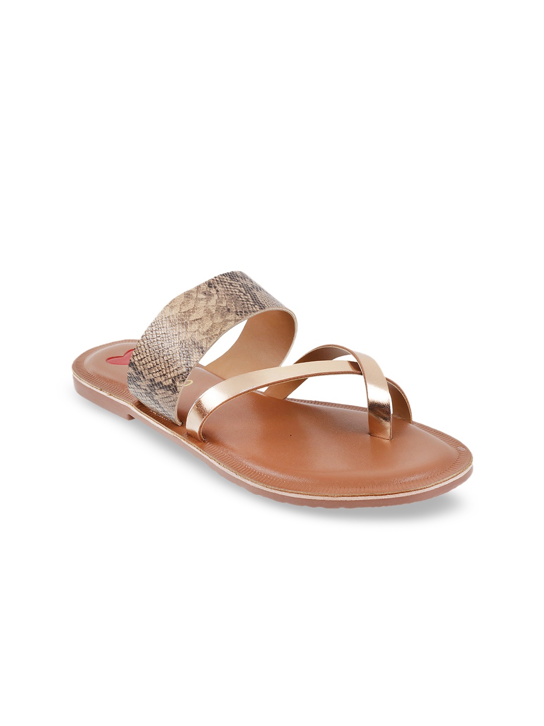

Metro Women Gold-Toned Snake Skin Printed One Toe Flats