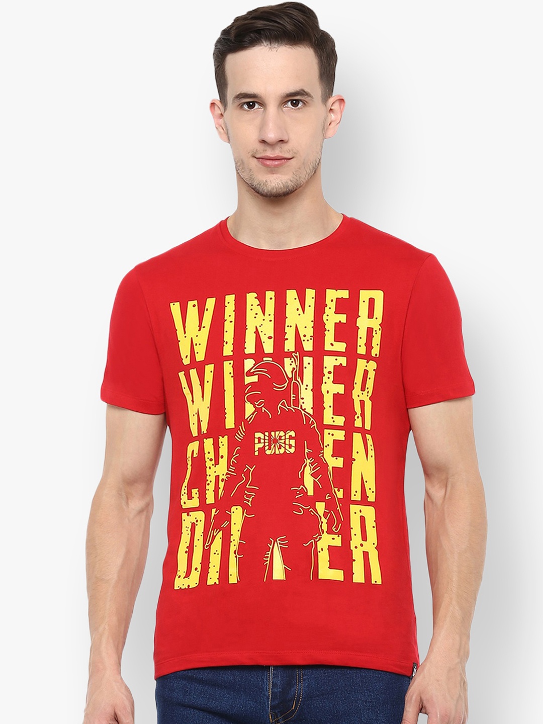 

Urbano Fashion Men Red Printed Round Neck Pure Cotton T-shirt