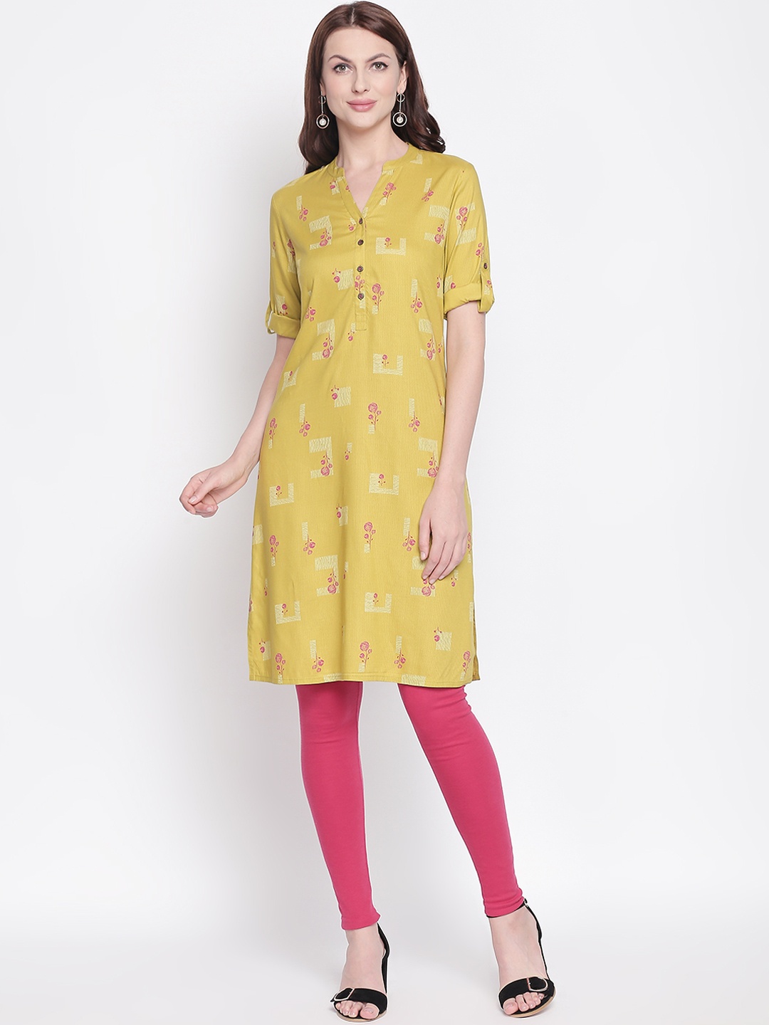 

RANGMANCH BY PANTALOONS Women Lime Green Printed Straight Kurta