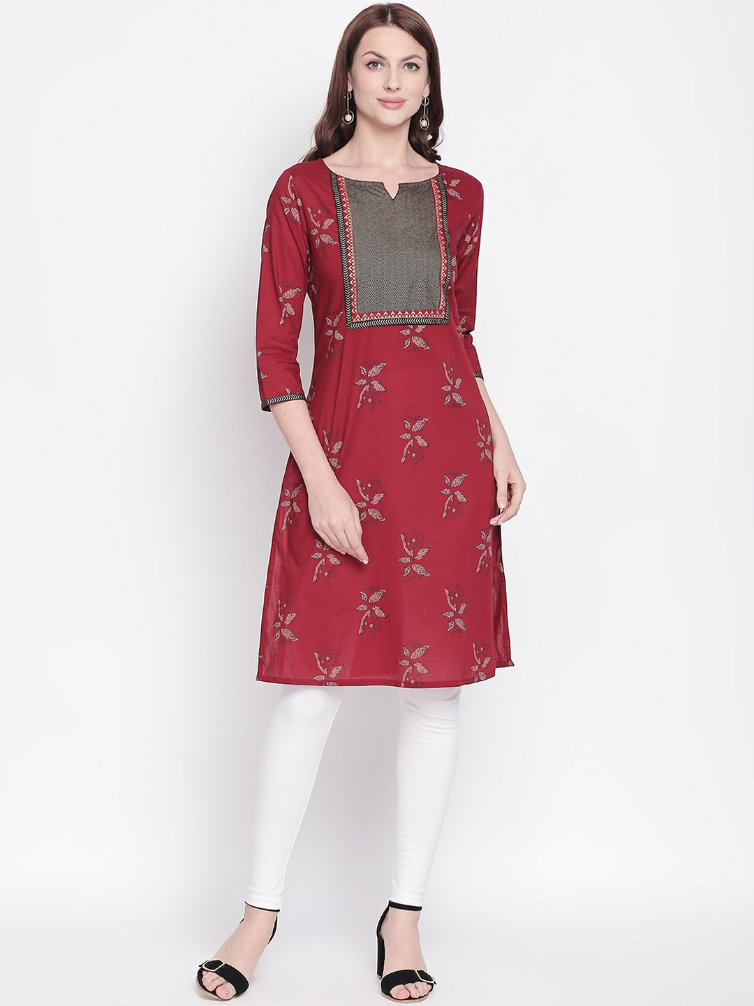 

RANGMANCH BY PANTALOONS Women Maroon Printed Straight Kurta