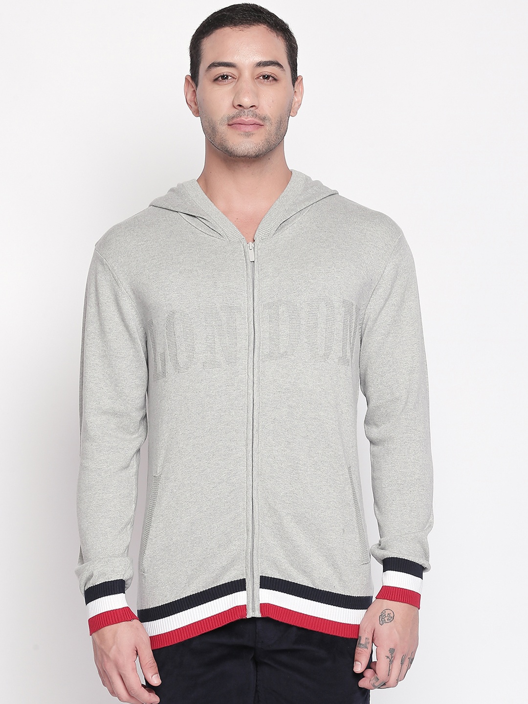 

BYFORD by Pantaloons Men Grey Melange Solid Hooded Sweatshirt