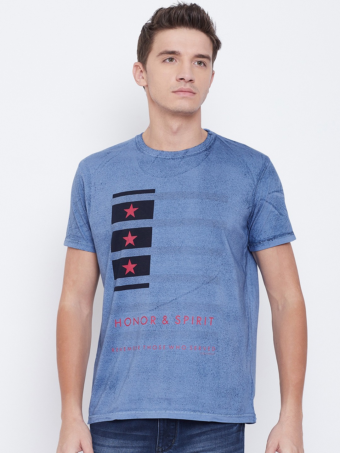 

Duke Men Blue Printed Round Neck T-shirt