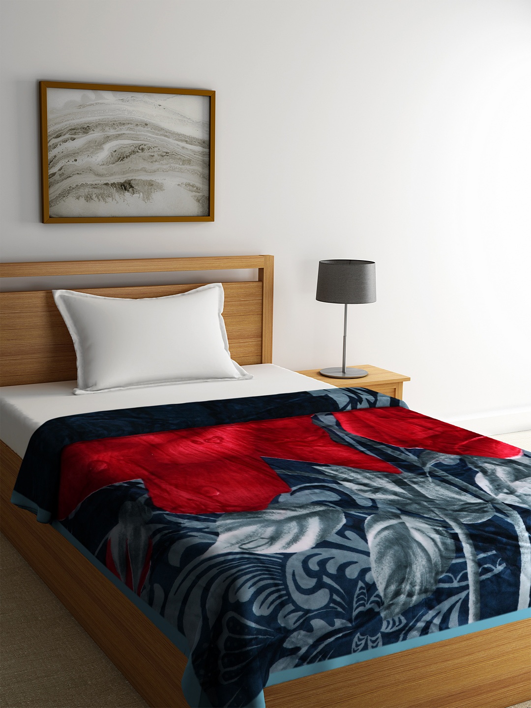 

BOMBAY DYEING Red & Blue Floral Heavy Winter 150 GSM Single Bed Blanket