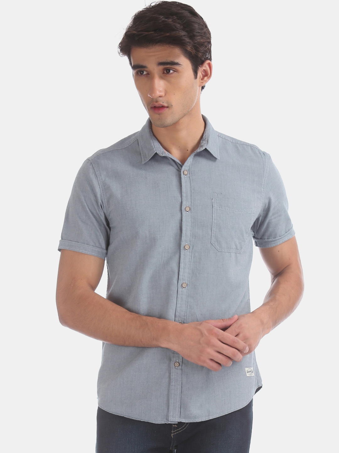 

Flying Machine Men Blue Regular Fit Solid Casual Shirt