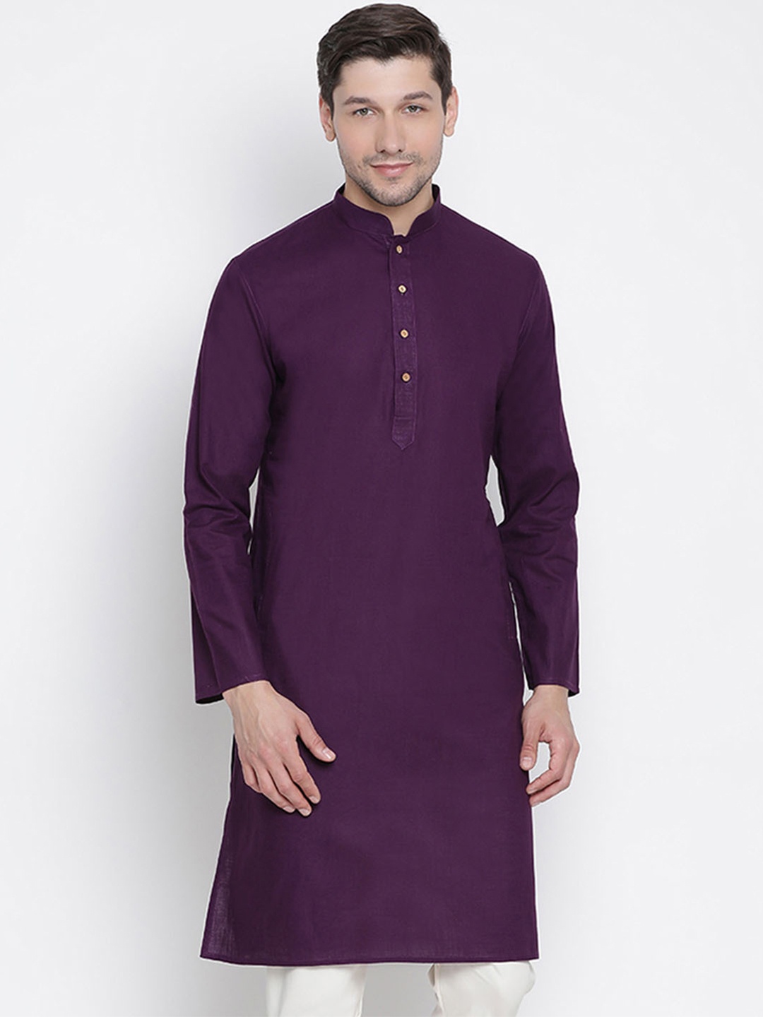 

VASTRAMAY Men Purple Solid Straight Kurta