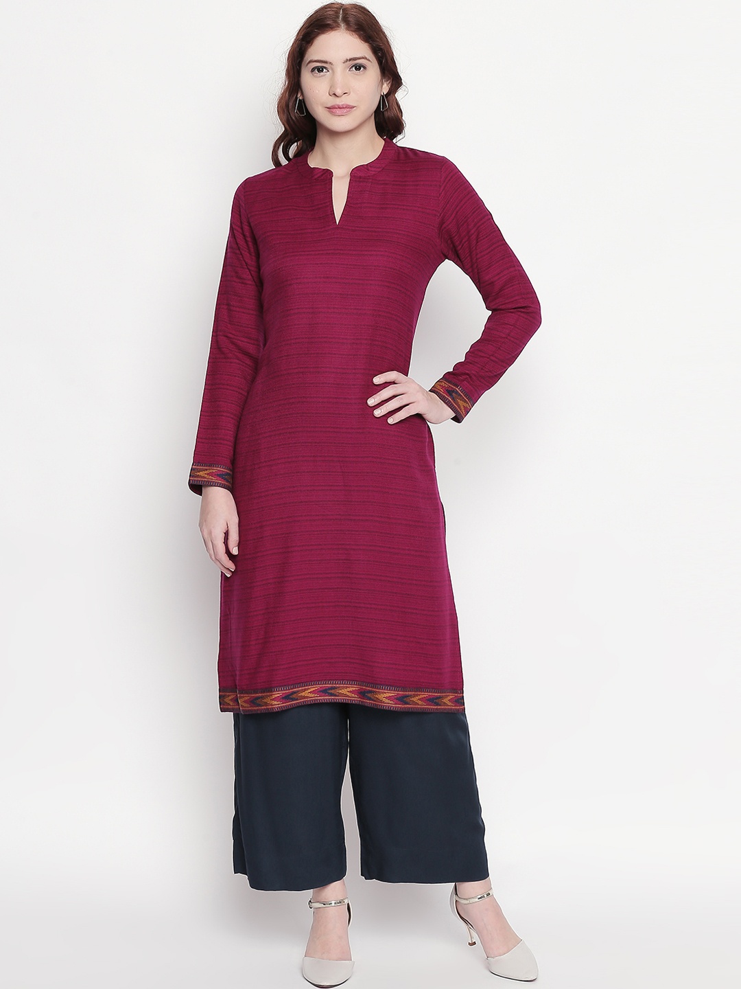 

RANGMANCH BY PANTALOONS Women Fuchsia Pink Woven Design Straight Kurta