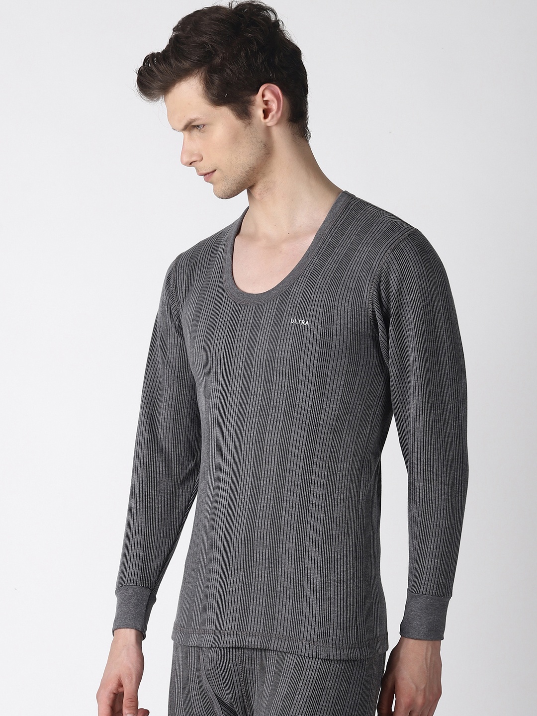 Dollar Ultra Men Grey Striped Thermal T-shirt
