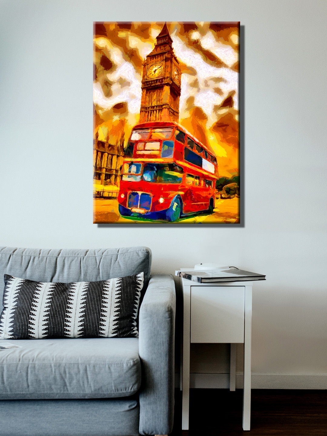 

999Store Gold & Red Hand-Painted Double Decker Bus Wall Painting