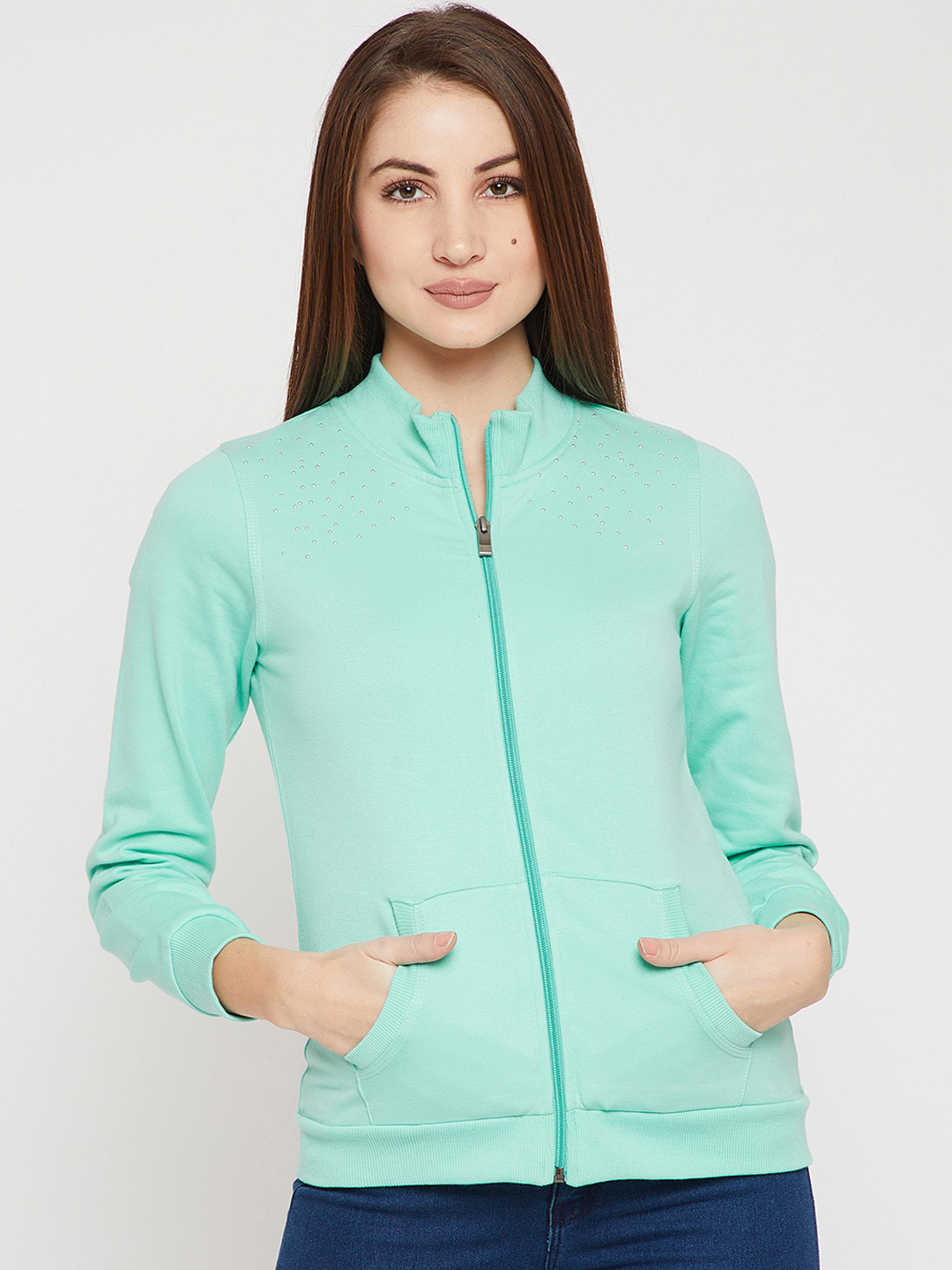 

Marie Claire Women Green Solid Sweatshirt